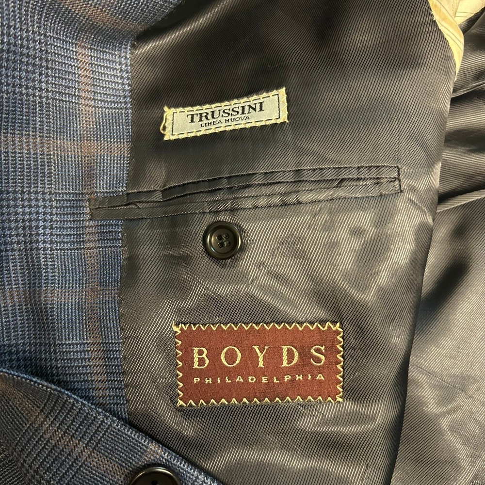 Trussini Boyds Philadelphia Mens 42R Blue Glen Plaid 100% Wool Blazer Italy - Picture 8 of 14